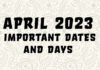 April 2023 | Important Dates and Days